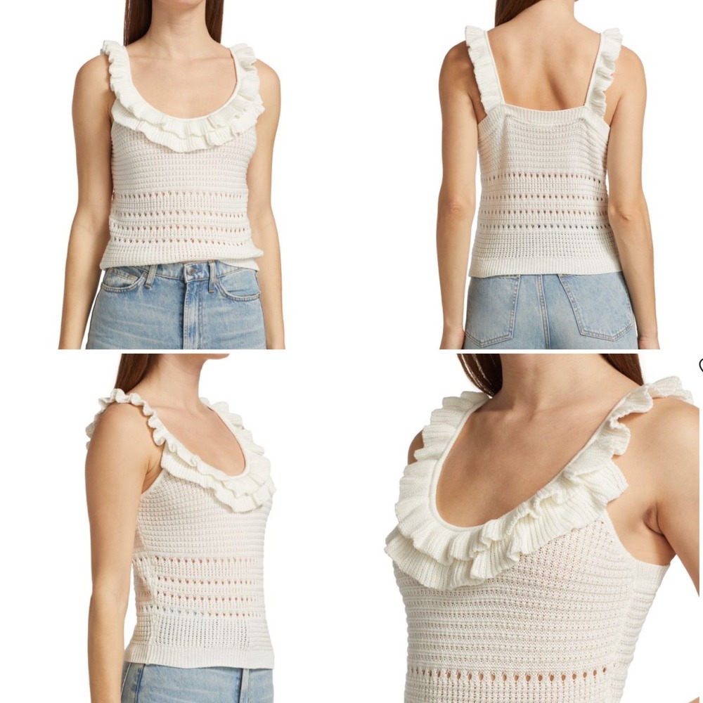 7 For All Mankind Crochet Ruffle Tank  Sweetheart Cottagecore Women M MSRP $148